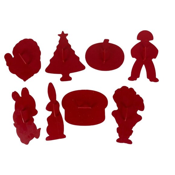 Tupperware Cookie Cutters Set 8 Red Plastic Christmas Holiday Birthday Vintage - Picture 1 of 10